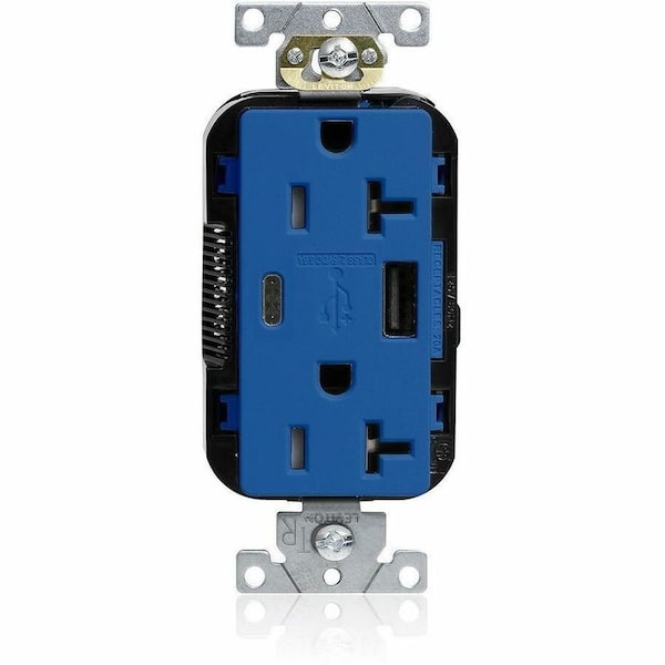 Leviton Lev-Lok TR Dup USB A-C 20A 125V Blu M58AC-B - main