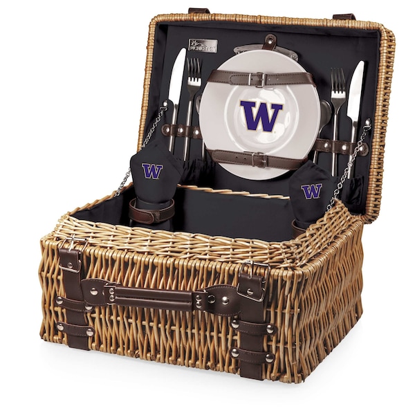 Picnic Time Family Of Brands NCAA Washington Huskies Champion Picnic Basket for 2, Large Wicker Picnic Set 208-40-179-624-0 - main