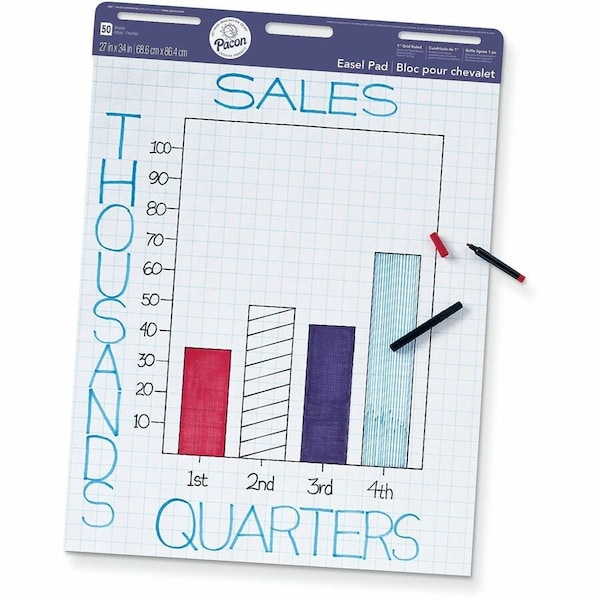 Pacon Easel Pad, White, 1in Grid Ruled 27in x 34in, 50 Sheets P3387 - main