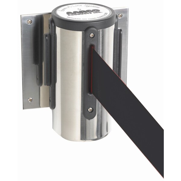 Aarco Form-A-Line System, Wall Mounted Retractable Belt w/ a Chrome Casing, 7' Black Belt WM-7CBK - main