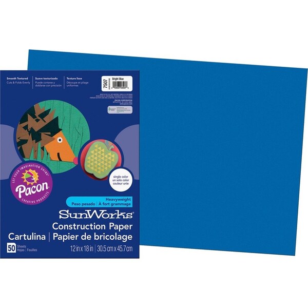 Pacon SunWorks, CONSTRUCTION PAPER, 58LB, 12 X 18, BRIGHT BLUE, 50PK 7507 - main