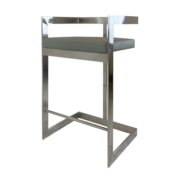Homeroots 26" Gray and Silver Faux Leather and Metal Low Back Counter Height Bar Chair 555097 - main