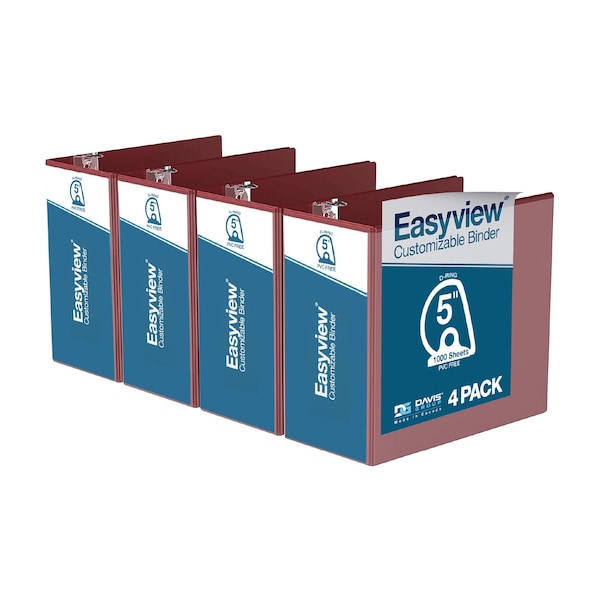 Davis Group Easyview Premium, Angle D Ring, Customizable, View Binder, (Burgundy, 5"), PK4 8407-08-04 - main