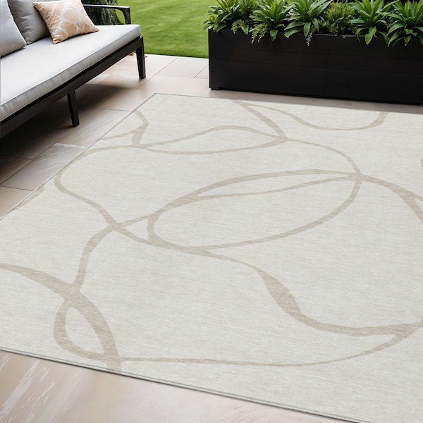 Homeroots 5' X 8' Ivory And Beige Abstract Washable Indoor Outdoor Area Rug 597488 - main