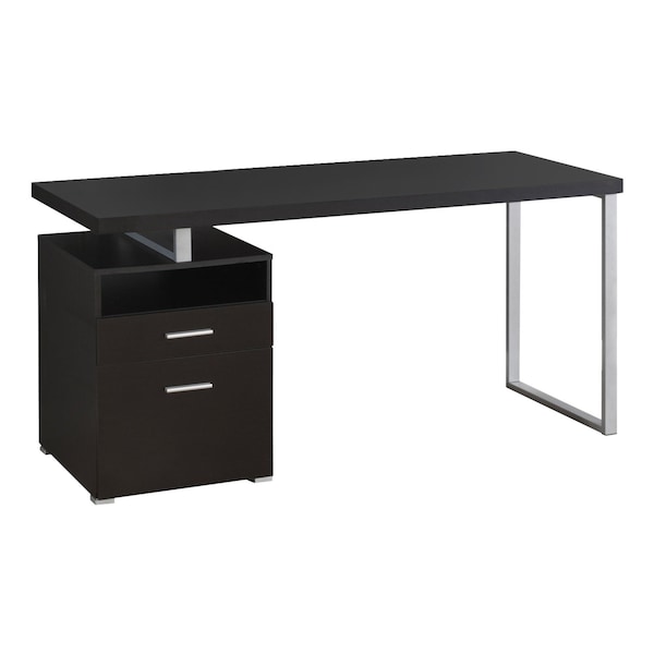 Homeroots 60" Dark Brown and Silver Computer Desk With Two Drawers 333383 - main