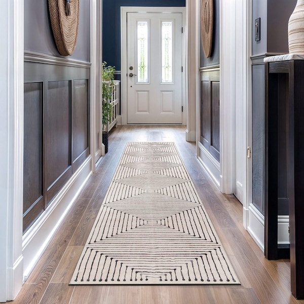 World Rug Gallery Bohemian Stripes Washable Non Slip Runner Rug 2 ft x 10 ft Beige WR73BEIGE2X10 - main