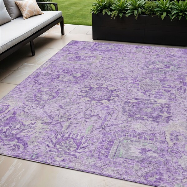 Homeroots 5' X 8' Lavender And Gray Damask Washable Indoor Outdoor Area Rug 603768 - main