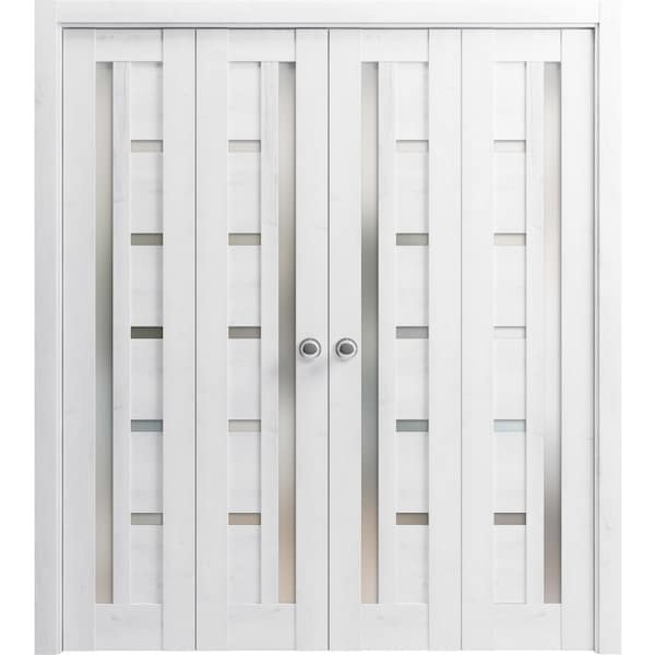 Sartodoors Sliding Closet Double Bi-fold Doors White Solid Core Modern Interior QUADRO4088DBF-NOR-72 x 84 (4* 18x84) - main