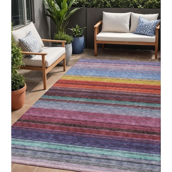 Homeroots 5' X 8' Lavender Blush And Blue Striped Washable Indoor Outdoor Area Rug 614810 - main