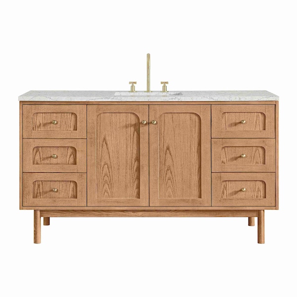 James Martin Vanities Laurent 60 in. Single Vanity, Light Natural Oak, w/ 3 CM Eternal Jasmine Pearl Quartz Top 545-V60S-LNO-3EJP - main