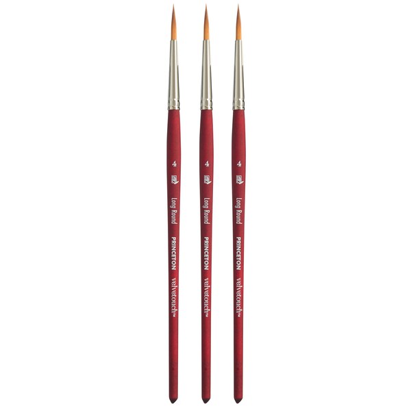 Princeton Velvetouch Long Round Brush, Synthetic Bristles, Short Handle Mixed Media Paintbrush, Size 4, 3PK P3950LR4 - main