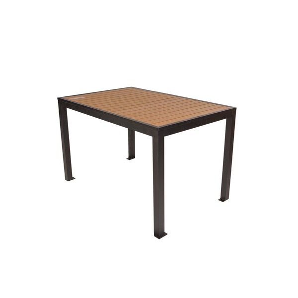 Bfm Seating Longport 4-Leg Bolt-Down Table 32x48, Synthetic Teak Top, Black Frame - Umbrella Hole Optional PH4L3248TKBL - main