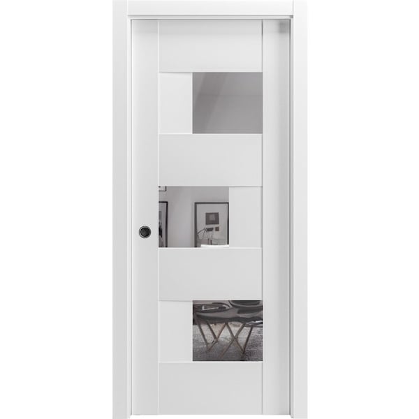 Vdomdoors Sliding Pocket Door Sete 6999 White Silk with Mirror Kit Rail Hardware MDF Interior Bedroom Modern SETE6999PD-WS-18 - main