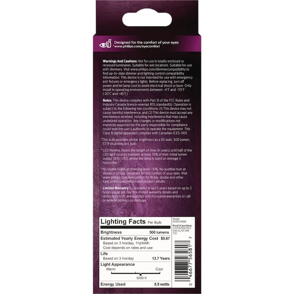 Signify 60W Equivalent Daylight ST19 Medium Dimmable Vintage LED Decorative Light Bulb 565812 - main