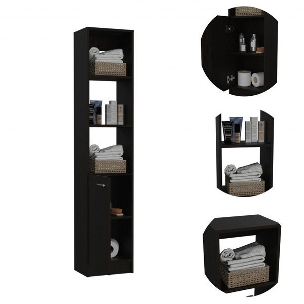 Homeroots 13" Black Laminate Display Stand With Four Shelves 477663 - main