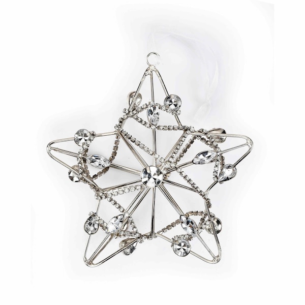 Homeroots Set of Four Gold And Silver Handmade Faux Crystal And Metal Hanging Star Ornaments, 4PK 548239 - main
