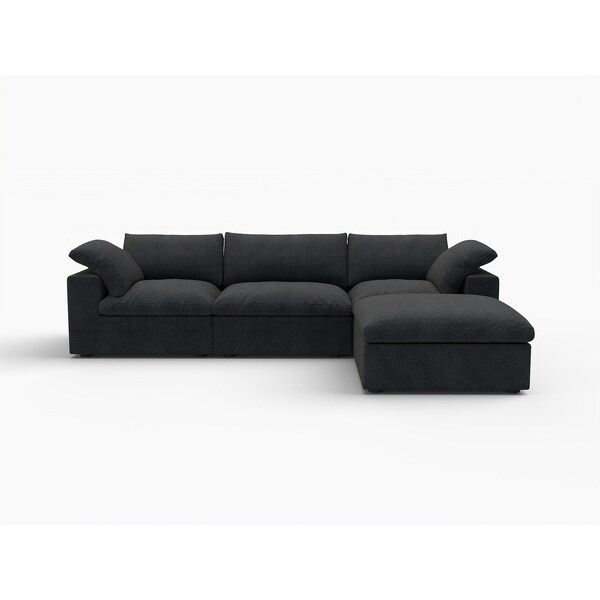 Homeroots 120" Black Linen Blend Modular Sofa With Ottoman And Storage 714583 - main