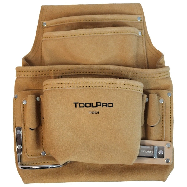 Toolpro Pouch, 10 Pocket Suede Leather Nail and Tool Pouch, Leather TP00924 - main