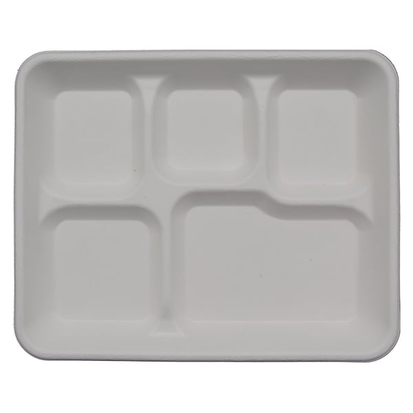 Rdi Bagasse 5 Compartment Meal Tray 500cs, 500PK PLT-BGS-MTRY-5C - main