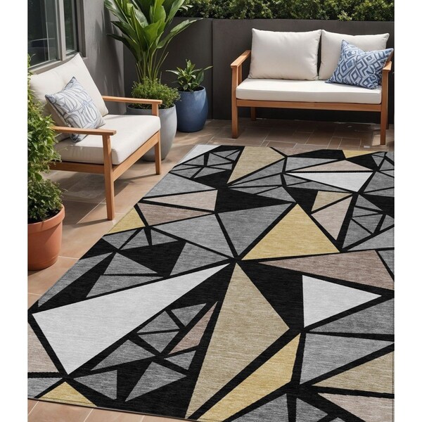 Homeroots 5' X 8' Black Beige And Gray Geometric Washable Indoor Outdoor Area Rug 600349 - main