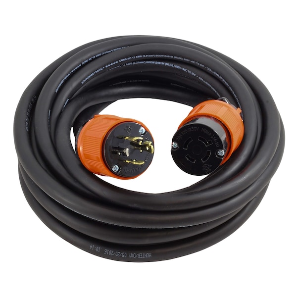 Ac Works SOOW Extension Cord, 12 AWG, Indoor/Outdoor, 12/4, 1 Outlets, L14-20R, Black, Rubber, L14-20P L1420PR-100 - main