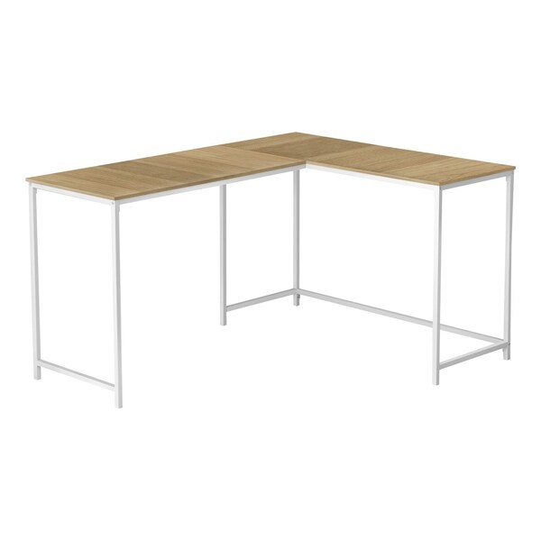 Homeroots 58" Natural and White Wood and Metal Corner Computer Desk 489855 - main