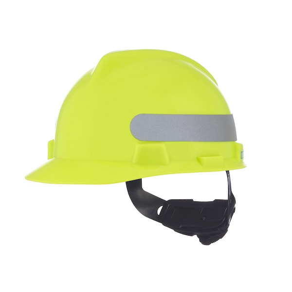 Msa Safety V-Gard Slotted Cap, HDPE, Fas-Trac III Suspension, Type I, Class E, Yellow/Green w/Silver Stripe 10102194 - main