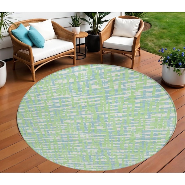 Homeroots 8' Mint Green Blue And Beige Round Abstract Washable Indoor Outdoor Area Rug 602571 - main