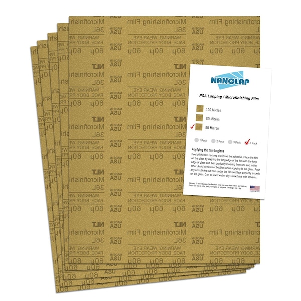 Nanolap PSA Microfinishing Film, 5 Pc 60 Micron (300 Grit), 8-0.5 in x 11 in Fine Sanding Film 61619N - main
