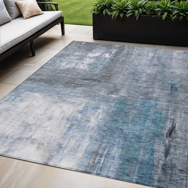 Homeroots 5' X 8' Blue Gray And Ivory Abstract Washable Indoor Outdoor Area Rug 603612 - main