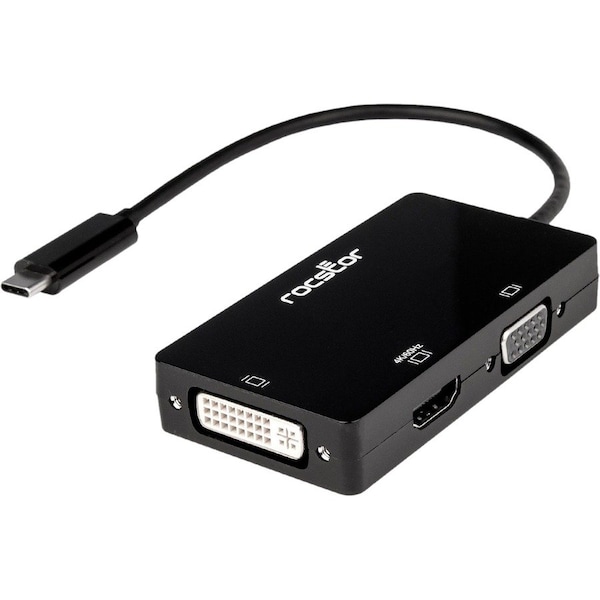 Rocstor USB-C MULTIPORT VIDEO ADAPTER 3-IN-1-HDMI 4K 60HZ VGA DVI-ALUM Y10A250-A1 - main