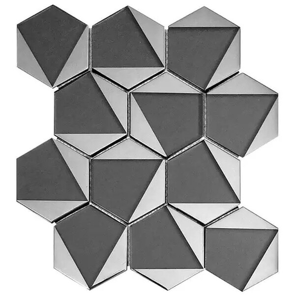 Apollo Tile Mirari 9x11 in. Gray Glossy Glass 3D Trapezoid Mosaic Wall Tile (3.28 sq ft/case) 5PK APLMNC8807GRA - main