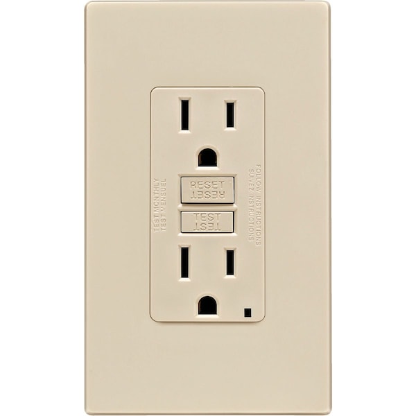 Leviton SmartlockPro Self-Test 15A Light Almond Residential Grade 5-15R GFCI Outlet W/ Screwless Wall Plate C16-GFNT1-0PT - main