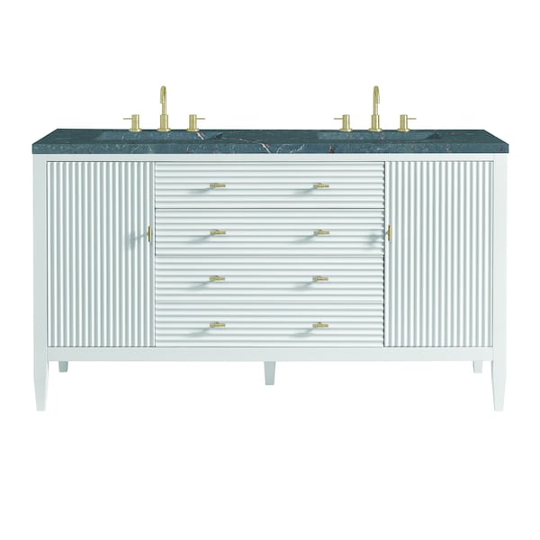 James Martin Vanities Myrrin 60'' D Vanity, Bright White w/ Parisien Bleu Silestone Top w/FreePower Wireless Charger 485-V60D-BW-FPBL - main