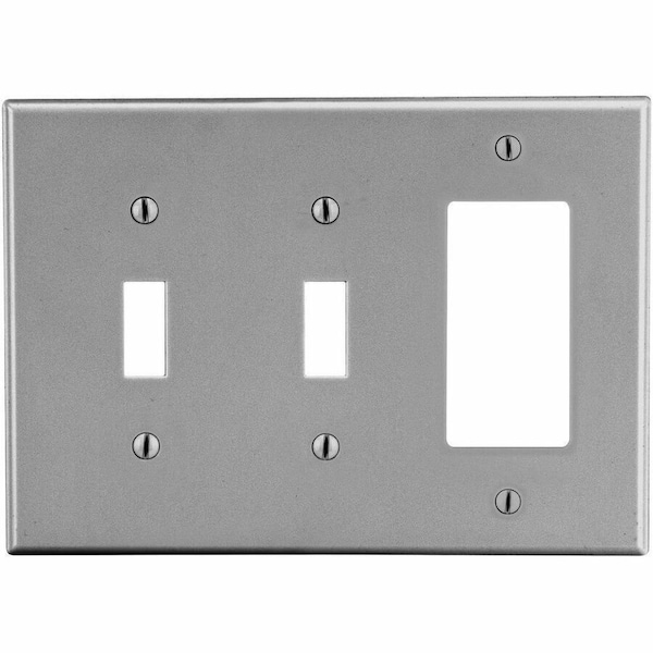 Hubbell Wiring Device-Kellems Wallplate, 3-Gang, 2) Toggle 1) Decorator, Gray P226GY - main