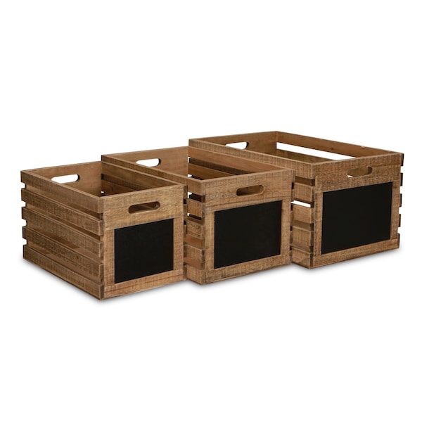 Homeroots Set of Three Black And Brown Solid Wood Crate, 3PK 487688 - main