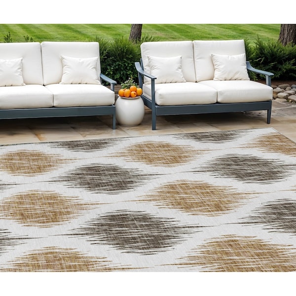 Homeroots 8' X 10' Chocolate And Ivory Ikat Washable Indoor Outdoor Area Rug 589089 - main