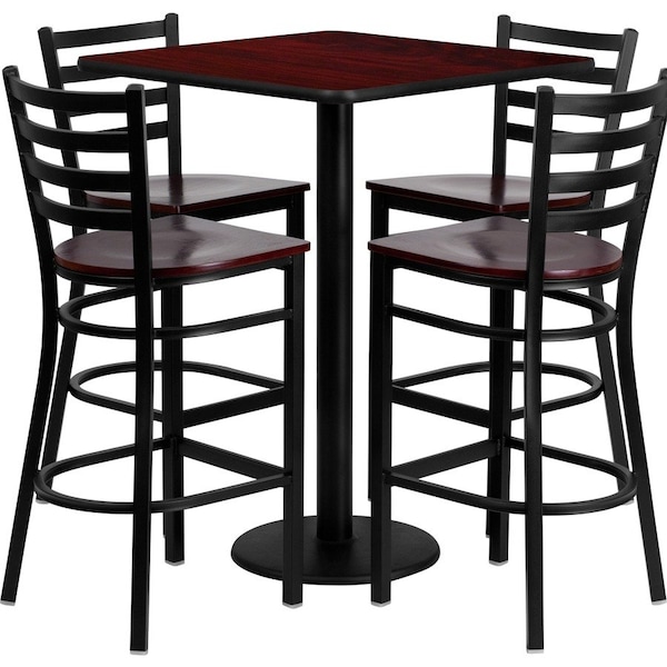 Flash Furniture Square Mahogany Bar Table, Sqr w/Mah Seats, 30", Laminate Top, Wood Grain MD-0014-GG - main