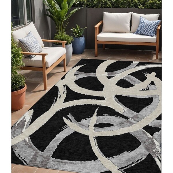 Homeroots 5' X 8' Black Ivory And Gray Abstract Washable Indoor Outdoor Area Rug 599107 - main