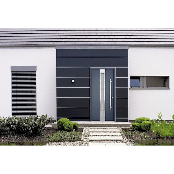 Vdomdoors Steel Door Deux 1717 Gray Graphite Stainless Inserts Single Modern Painted DEUX1717EXD-GRE-W36 x H80-Right-hand Inswing - main