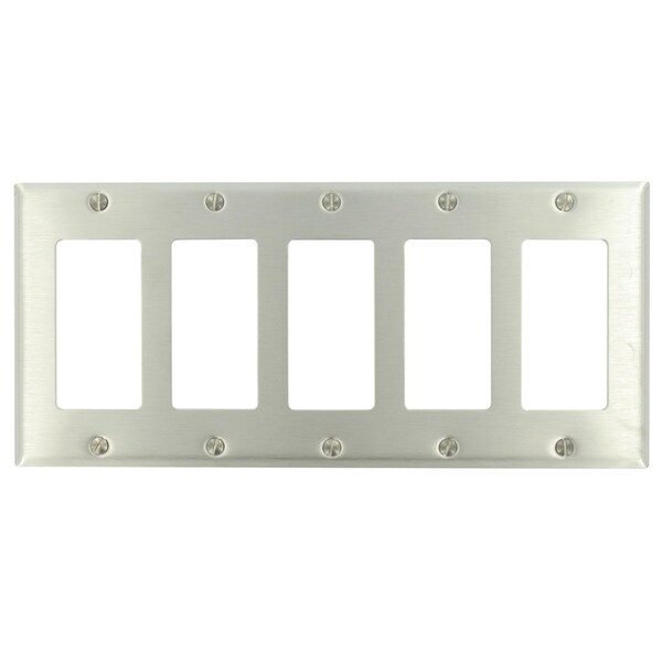 Leviton 5-Gang Decora/GFCI Wallplate, Std, Brass, SS Device Mount 84423-40 - main