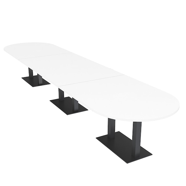 Skutchi Designs Racetrack Conference Table With Power Unit, 48 in W, 216 in L, White HAR-RAC-48X216-DOU.BK-W960-NA - main