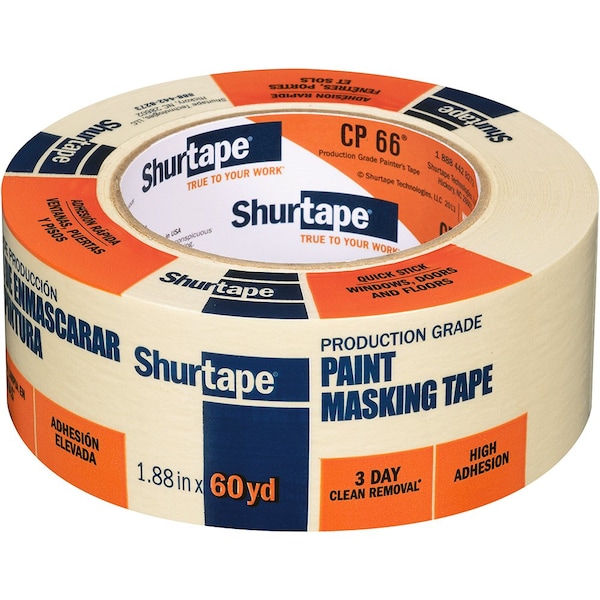 Cp 66 1-Roll of 1.88in x 60 Yds Shurtape CP66 Contractor Grade Masking Tape, Single Wrap 212293 - main