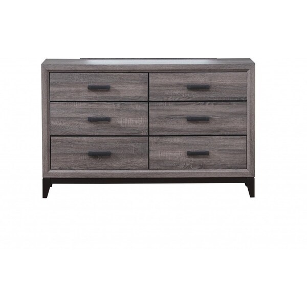 Homeroots 58" Gray Solid and Manufactured Wood Six Drawer Double Dresser 478651 - main
