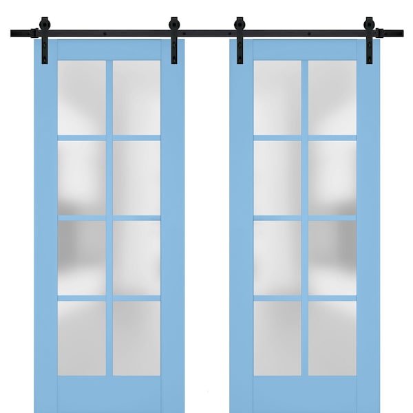 Sartodoors Sturdy Double Barn Door Solid Core Modern Interior VEREGIO7412DB-AQU-36 x 80 (2* 18x80)-Black Rail - main