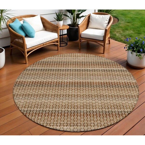 Homeroots 8' Taupe And Brown Round Striped Washable Indoor Outdoor Area Rug 610620 - main