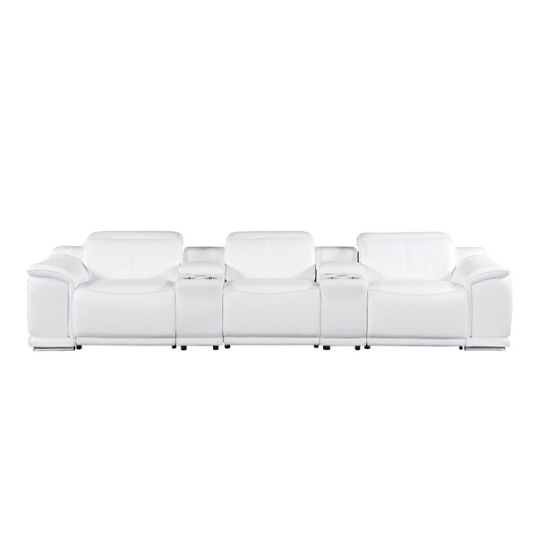 Homeroots 134" White Italian Leather Reclining Metal USB Sofa 720298 - main