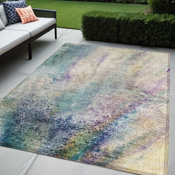 Homeroots 5' X 8' Beige Blue and Gray Abstract Washable Non Skid Indoor Outdoor Area Rug 559563 - main