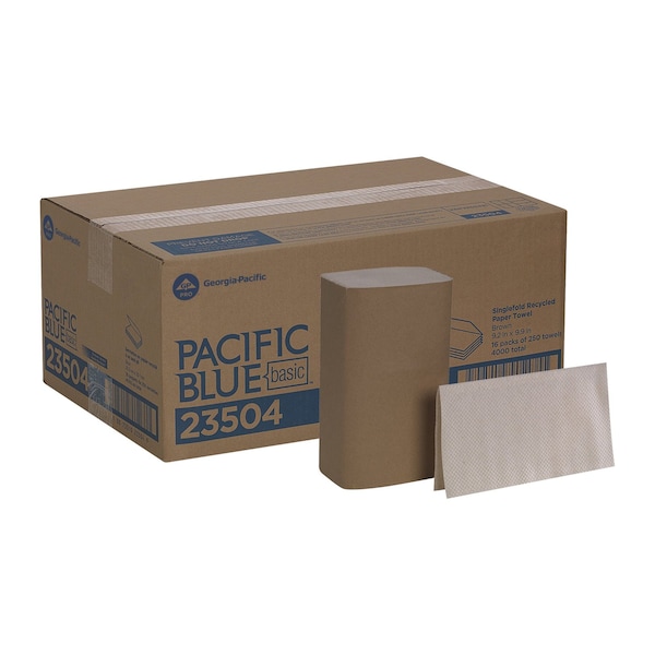 Georgia-Pacific Pacific Blue Basic Single Fold Paper Towels, 1 Ply, 250 Sheets, Brown, 16 PK 23504 - main