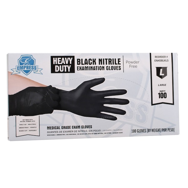 Empress Heavy Duty Nitrile Glove Large, Black, 5 mil Exam Grade, 1000PK ENHDBLKL5 - main